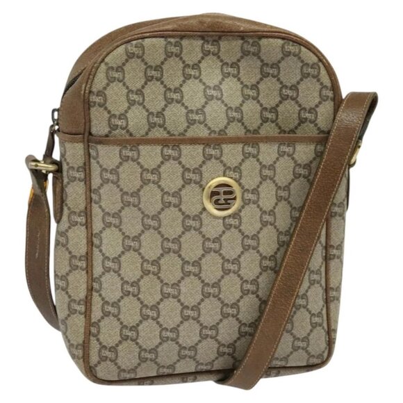 GUCCI GG Plus Supreme Shoulder Bag PVC Beige Gold Auth bs27646 - Picture 1 of 15